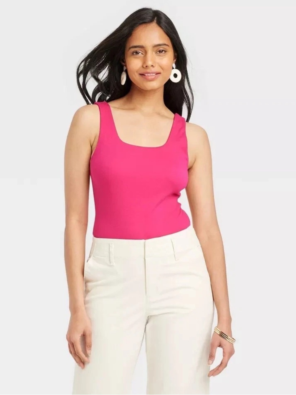 A New Day Pink Square Neck Slim Fit Jersey Bodysuit NWT